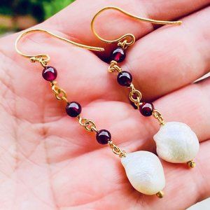 Natural Garnet pearl healing stone earrings 925 SS